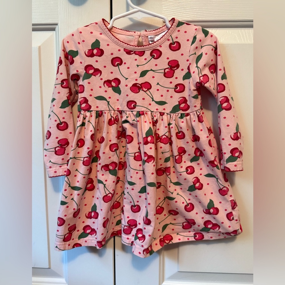 Rachel Riley Cherry Print Pink Long Sleeve Dress